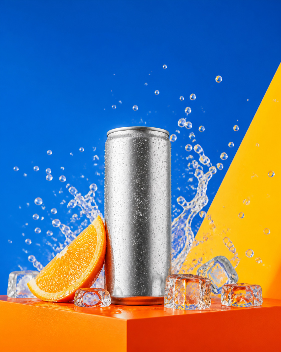 Ultra HDR version of the same citrus and silver-can campaign image; brightness depends on the viewer